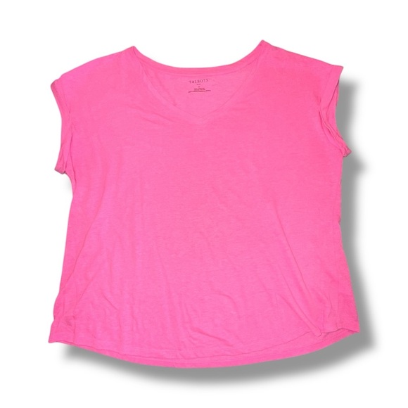 TALBOTS DROP SHOULDER V-NECK TEE - Plus 1X Brilliant Pink - Picture 7 of 13
